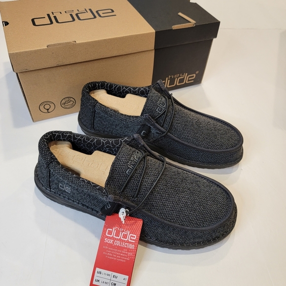 Hey Dude Wally Sox Micro Shoes Men’s Total Black NIB - Picture 12 of 15